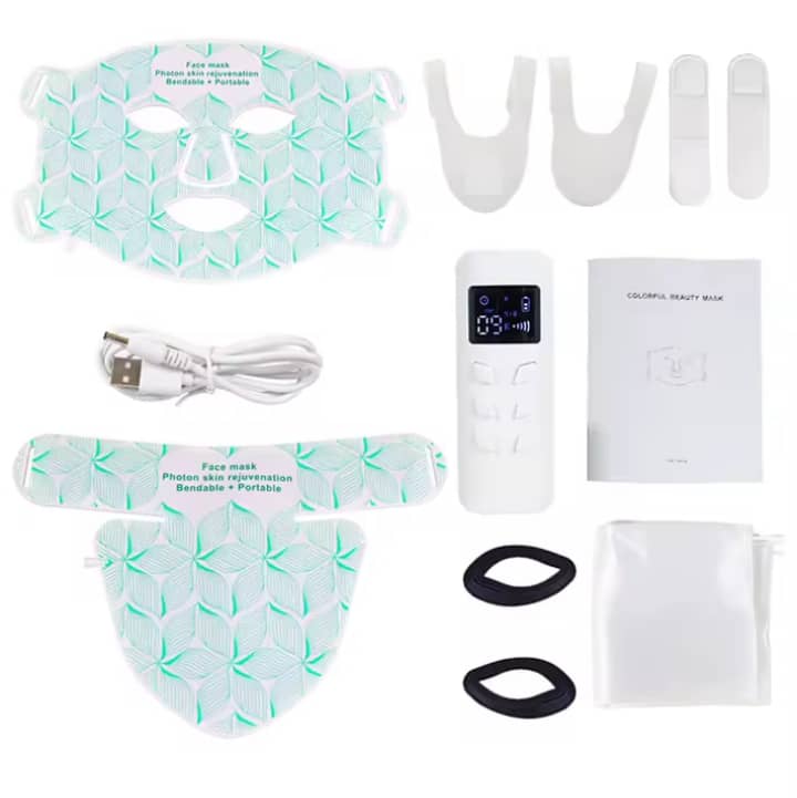 Masque LED infrarouge Anti-Rides Visage et Cou 8 Couleurs - Thérapie Lumineuse Professionnelle