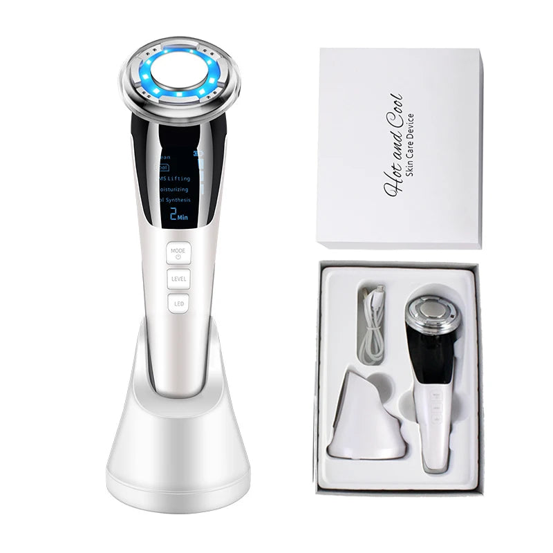 Appareil de Beauté 5 en 1 EMS - Masseur Facial Chaud/Froid LED Anti-Rides Raffermissant