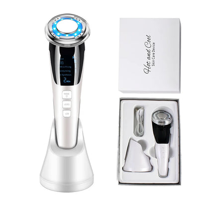 Appareil de Beauté 5 en 1 EMS - Masseur Facial Chaud/Froid LED Anti-Rides Raffermissant