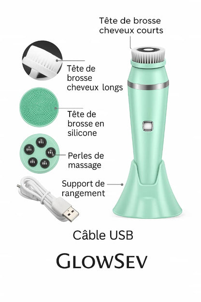 Brosse Nettoyante GlowSev – Soin du visage 4-en-1, Technologie Sonique