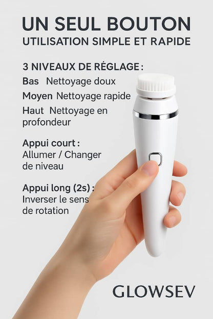 Brosse Nettoyante GlowSev – Soin du visage 4-en-1, Technologie Sonique